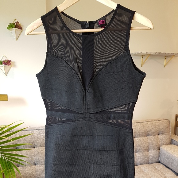 BEBE Black Bodycon Bandage Dress LBD - Picture 2 of 6